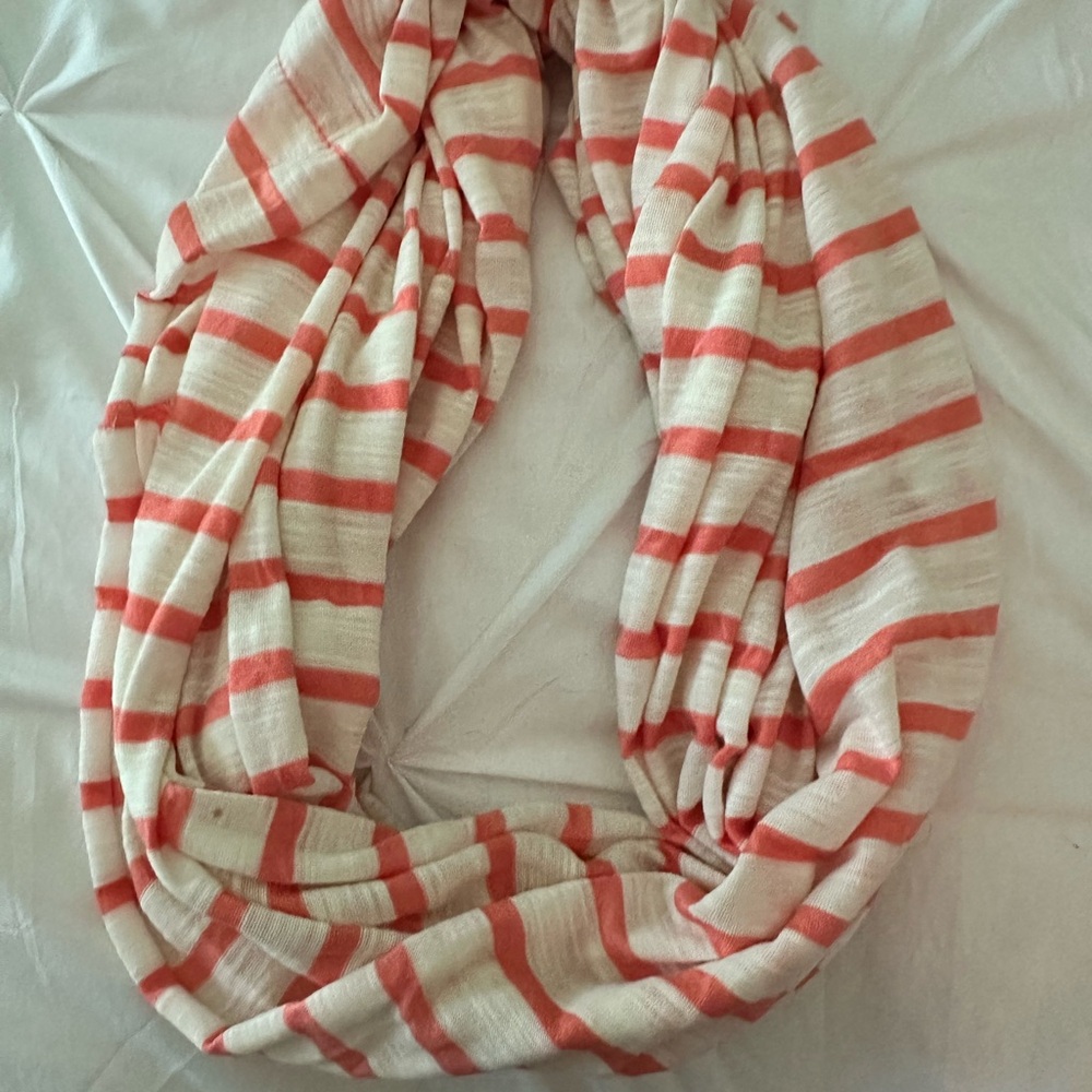 Striped Coral and Cream Scarf
